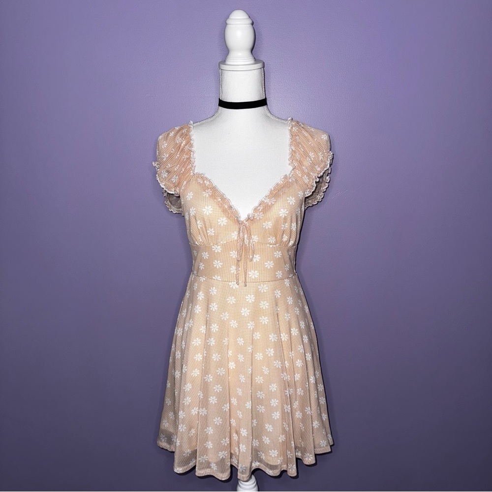 Urban Outfitters Audrey Mini Dress in Beige Multi
